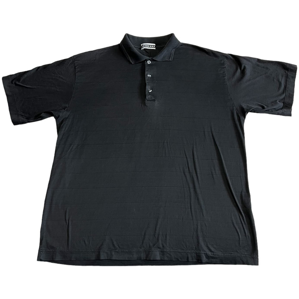 Leo Rossi Black Three Button Front Short Sleeve Polo, Size XL (measured)